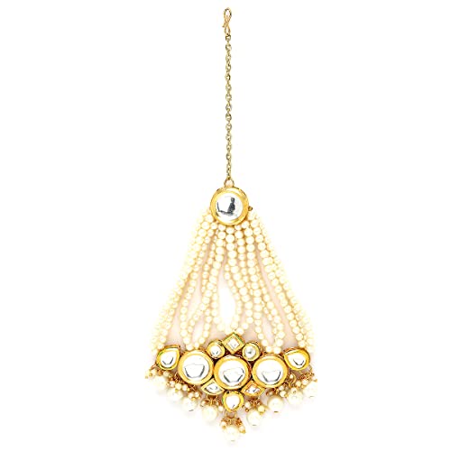 Image of Karatcart Gold Plated Pearl Beads Studded Floral Design Kundan Passa for Women