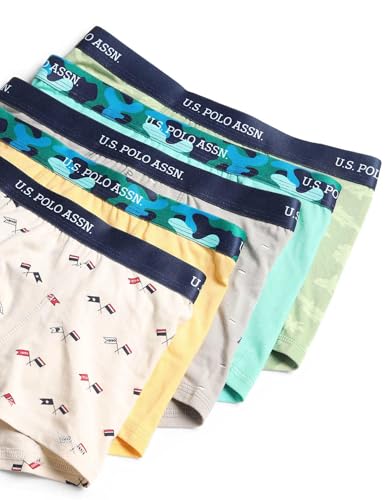 Image of U.S. Polo ASSN. Boy's EKT07 Mid Rise Cotton Spandex Underwear Trunks - Pack of 5