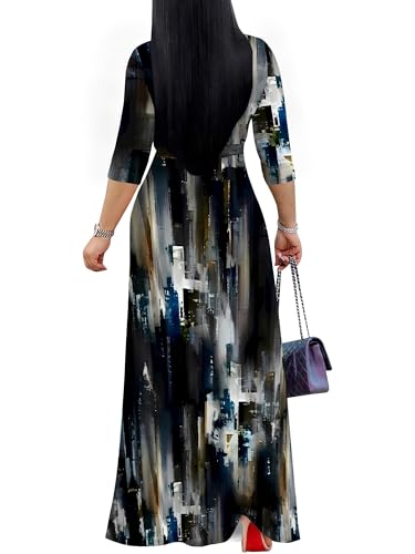 Image of PinkPatty Women's Plus Size Maxi Dresses Casual Flowy 3 /4 Sleeves Dress Printed Vacation Dress for Daily Wear with Belt