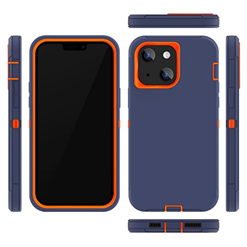 Image of Sansunto for iPhone 16e Case, Protective Cover for 13, 14, 15, 16E 6.1 inch, Heavy Duty Shockproof Drop Proof 3 in 1 Cover, Rugged Hybrid Durable Phone Cases for Men & Women (Indigo /Orange)