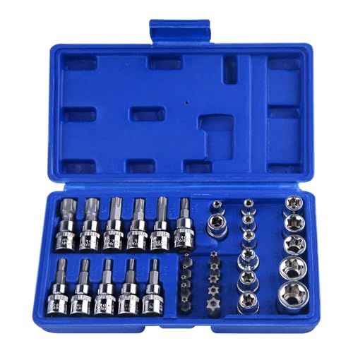 LEONTOOL 34 PCS Torx Bit Socket Set, E Socket Set E4-20, Torx Bit Socket Set T10-60, Tamper Proof Torx Bit Set TT10-TT55