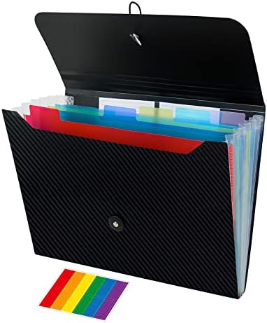 JIMEIQI Expanding File Folder, 7 Pockets File Organizer, Accordion File Organizer Letter Size Letter A4 Paper for Receipts with Elastic Band/Colored Tab for Schoo,Home (Black)