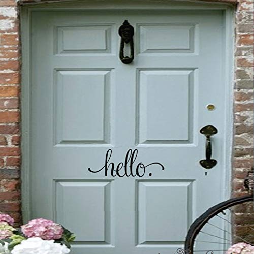 Image of BATTOO Hello Front Door Decal Handwriting Script Vinyl Decal Sticker Elegant Wall Art Door D?cor Hello Sign(Black, 9.5 inch wx4 h)
