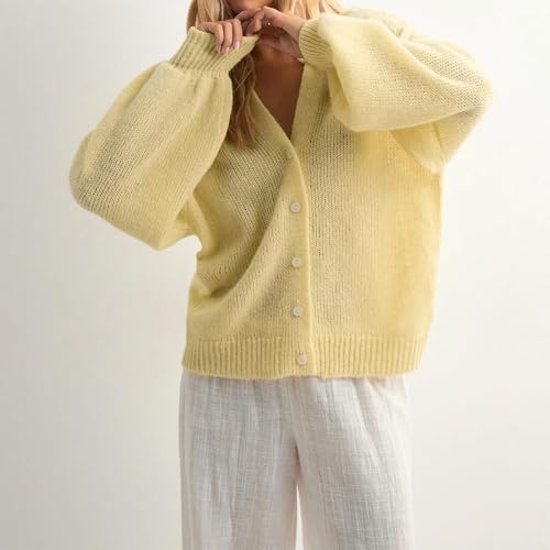 HYxwrjoker Womens Open Front Cardigan Sweaters Solid Color Long Sleeve V Neck Button Down Loose Sweater3