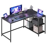 VASAGLE Scrivania Angolare a L, Scrivania Gaming per Computer con Scaffale Reversibile, Ripiano Regolabile in Altezza, per Studio Ufficio, 120 x 80 cm, Nero Ebano LWD136BE01