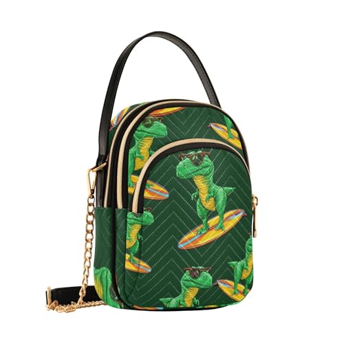 Women Shoulder Handbag Quilted Phone Wallet Chain Strap Purse Cartoon Zipper Lady Crossbody Bag Cool Green Dinosaur2