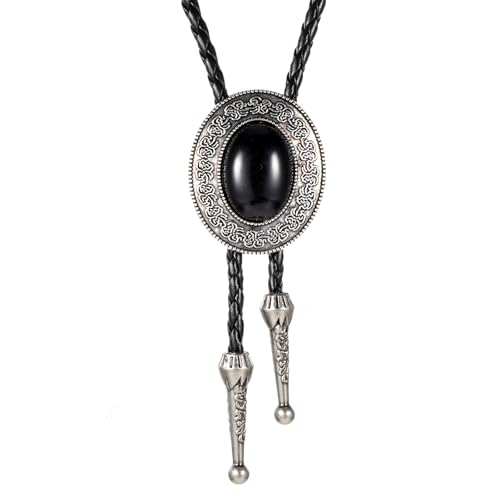 ElevateTech Bolo Tie for Men Necklace Accessories Round Shape Western Cowboy Bola Bolero Tie Supplies Western Jewelry Handmade With Alloy Turquoise Cowboy Birthday (Black)
