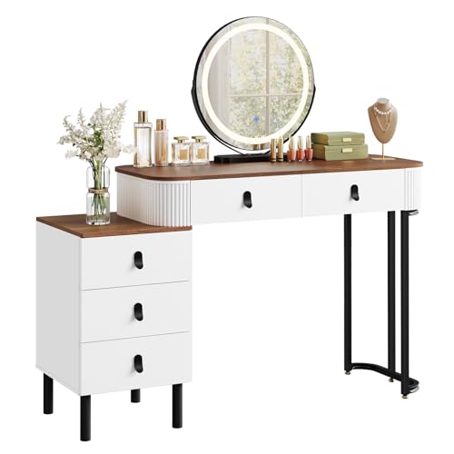 WOLTU Coiffeuse avec Miroir LED Réglable, 3 Couleurs, Table de Maquillage avec 5 Tiroirs de...