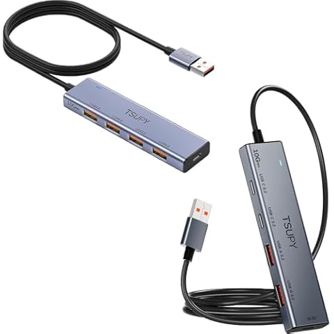 USB Hub 3.2, TSUPY USB Splitter 10Gbps 4 Multi 3.2 Ports with 4ft Extension Cable,Ultra-Slim Aluminium USB 3.2 Gen 2 HUB Fast Data Transfer USB Port Extender for MacBook,Chromebook,Mobile HDD,Laptops Cover