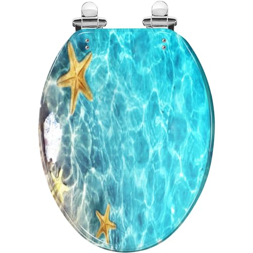 Elongated Toilet Seat coral seashell sea water Summer Resin Toilet Seat Slow Quiet Close with Quick-Release Hinges Toilet Seat with Cover Easy to Clean Install