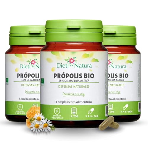 Dieti Natura Própolis BIO 18% Materia Activa - Propóleo Puro Natural para Defensas Inmunitarias Adultos - Propiedades Antibacterianas y Antioxidantes - Producto de Colmena con Certificado (Pack de 3)
