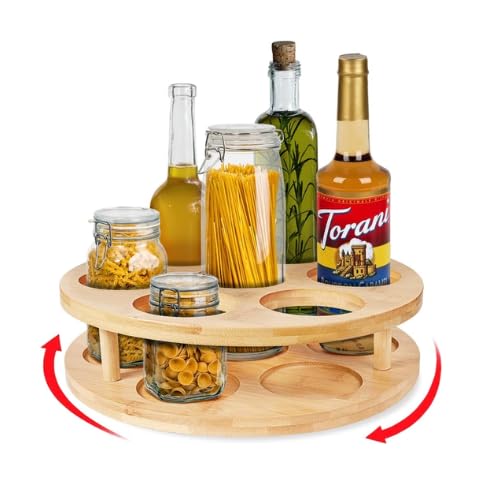Bamboo Rotating Coffee Syrup Organizer || Rotating Syrup Organizer || 7 Bottles Coffee Syrup Rack || Countertop Syrup Rack with Strong Base