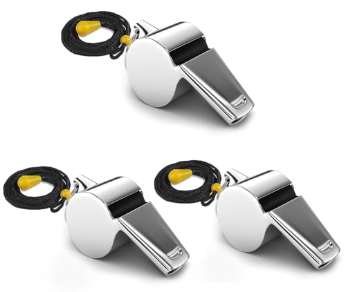 ChaneeHann Silbato de Acero Inoxidable, 3 Pcs Silbatos Deportivos de Acero Inoxidable con Cordón, Silbatos de Sonido Fuerte y Nítido para Entrenadores Árbitros