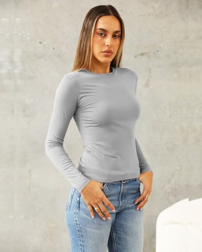 Image of Abardsion Women's Slim Lightweigh Long Sleeve T Shirts | Fall Clothes 2026 Casual Basic Crewneck Going Out Crop Tops Y2K