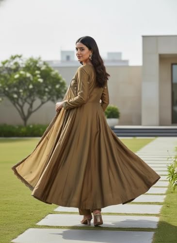 Image of Yashika Women's Silk Blend Embroidered Anarkali Kurta Set with Dupatta | Full Length Ethnic Wear for Women | Wedding