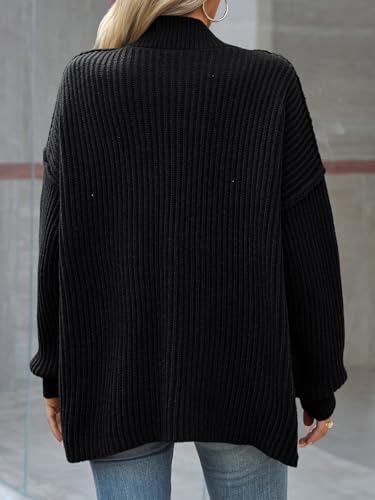 Saodimallsu Womens Button Down Cardigan Sweaters Oversized Lantern Sleeve Knit Jacket Winter Mock Neck Outwear Trendy Coats4