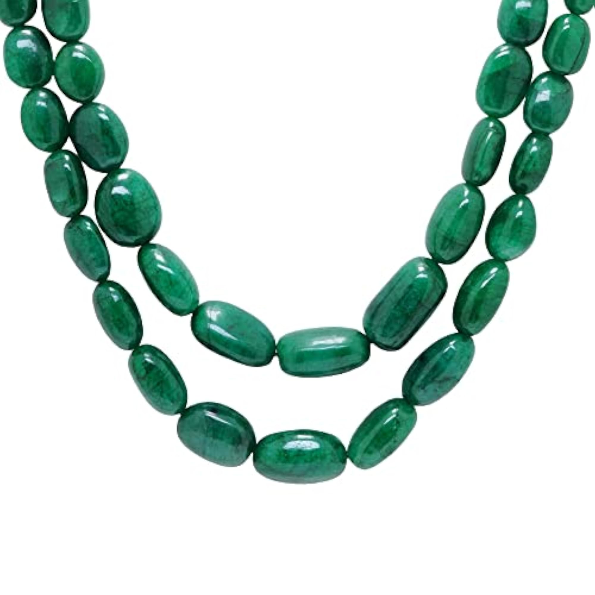 Jaipur 2 Rows Emerald Gemstone Necklace, Green