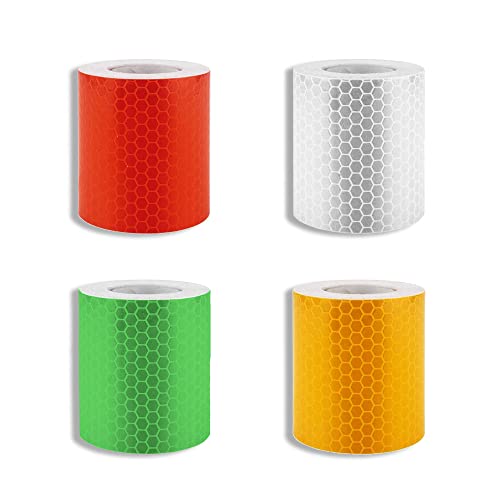 Ruban Réfléchissant Auto-adhésif, 4 Pièces Ruban D'avertissement Réfléchissant, pour Marquage au Sol, Voitures, Rouge, Jaune, Blanc, Vert Cover