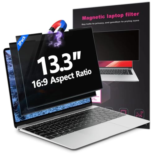 Image of 2Pack Magnetic 13.3 Inch Laptop Privacy Screen 16:9 Aspect Ratio, Removable Anti-Blue /Glare Protector Film, Anti Spy Desktop Security Private Filter 13.3in