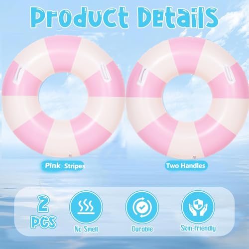2PCS Large Swimming Pool Tubes Inflatable Pool Floats for Adult Swim Ring Floaties Inflatable Swimming Pool Raft Summer Beach Lounger Float Party Supplies (Pink, 36 inch) - image 4