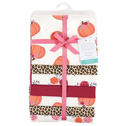 Image of Little Treasure Hudson Baby Cotton Poly Flannel Receiving Blankets Multipack, Orange Cutest Pumpkin, 30x30 inches