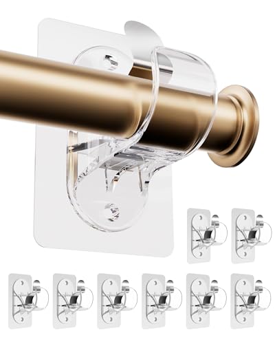 WEKIWGOT Support de Tringle à Rideaux sans Percage, Fixation Autocollante Forte pour Salle de Bain, Cuisine, Salon, Commode Chambre (Transparent 8 Pièces)