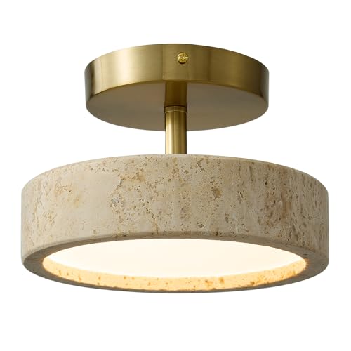 Wabi Sabi 8-inch Yellow Travertine Ceiling Light Fixture - Japanese
