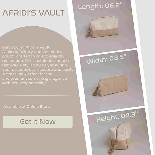 AFRIDI'S VAULT Toiletry Makeup Pouch Bag Traveling Bag Jute Bamboo Eco Friendly Zipper Canvas Cosmetic Bag for Womens Girls for Cosmetic Toiletry best for Makeup and personal Care items, White - Image 5