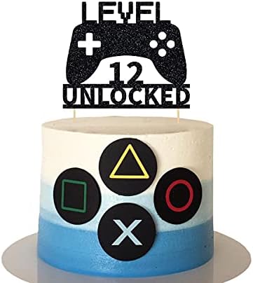 Level 12 Unlocked Cake Topper, Video Game Cake Topper, Game Controller Cake Topper for 12th Birthday Party Decoration
