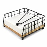 Servilletero Cuadrado de Cocina en Metal y Madera, Porta Servilletas con Brazo...
