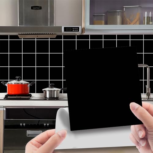 Lot de 96 autocollants pour carrelage de salle de bain et cuisine - 15 x 15 cm - Carreaux adhésifs imperméables pour mur arrière de cuisine - Film mural en...
