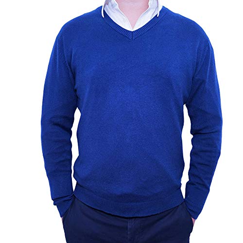 Men's Slim Fit Pullover Sweater Tops Jumper Knitted Long Sleeve V-Neck Sweaters Blue
