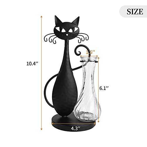 Ofilles Metal Cat Desktop Glass Planter Vase Holder,Creative Plant Terrarium, Propagation Station For Hydroponics Plants Home, Garden, Room Decoration And Outdoor Planter Ideas,Scindapsus Container #TOP1