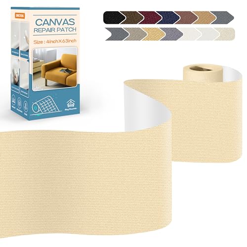 KING MOUNTAIN Canvas Repair Tape,Outdoor Gear Patch, 4×63 Inches,Waterproof,Self-Adhesive for Repairing Boat Covers,Sun Shades,Sofas,Tents,Lounge Chairs,Awnings (Beige2.0)
