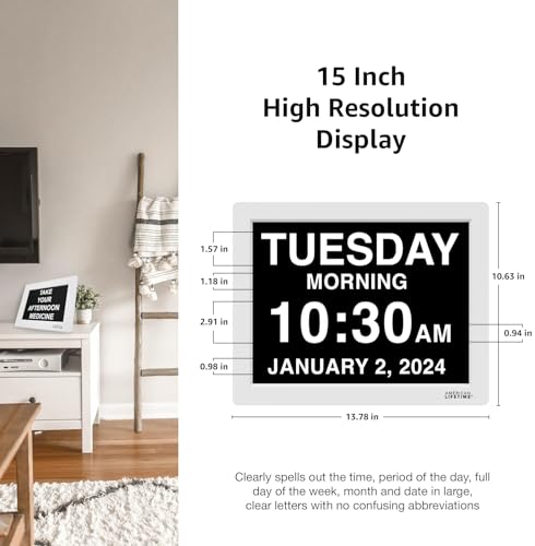 Image of American Lifetime New 2026 Dementia Clock Large Digital Clock for Seniors, Alzeimer Clock Large Display with Custom Alarms, Clock with Day & Date for Elderly, Digital Calendar Black, 15 Inch