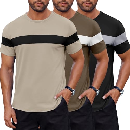 3 Pack Men's T-Shirts Short Sleeve Crew Neck Casual Shirts Soft Summer Comfort Tee for Daily Wear