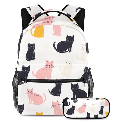 Cartable chat avec trousse à crayons ensemble de 2 pièces ergonomique pour garçon et fille