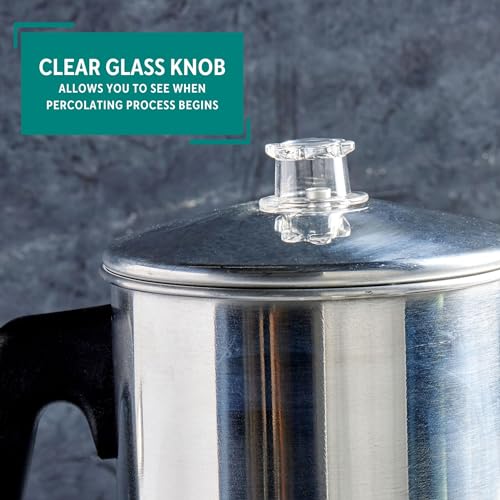MIRRO Aluminum Stove Top Percolator, Brew Coffee On Gas or Electric Stovetop, 9 Cup, Silver