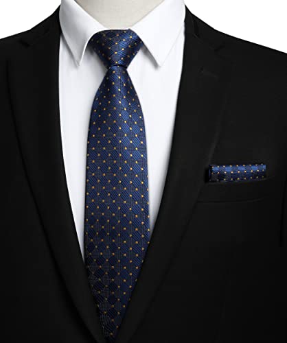 Image of HISDERN Ties for Men Plaid Checkered Tie with Pocket Square Woven Business Formal Necktie Handkerchief Set Wedding Party
