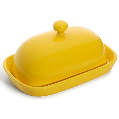 Sweese 306.105 Porcelain Cute Butter Dish with Lid, Perfect for East/West Butter, Yellow