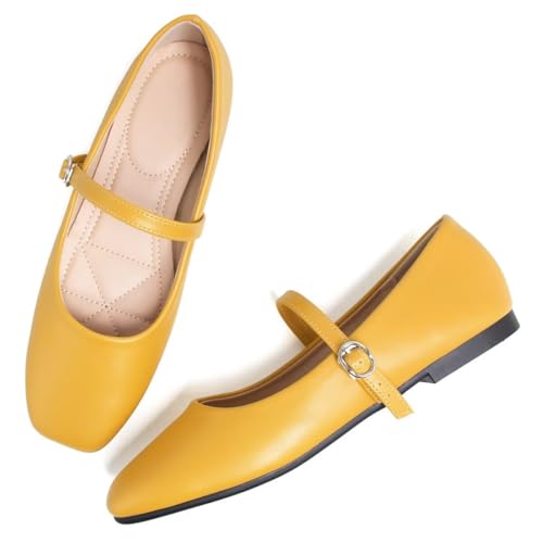 Image of LUXINYU Women's Slip on Flats,Classy Round Toe Solid Classic Mary Jane Ballet Dance Shoes Soft Comfortable PU Flat Shoes