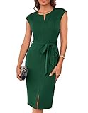 Midi Work Dresses for Women 2025 Cap Sleeve Bodycon Office Sheath Crewneck Pencil Skirt Business Casual Outfits Green M