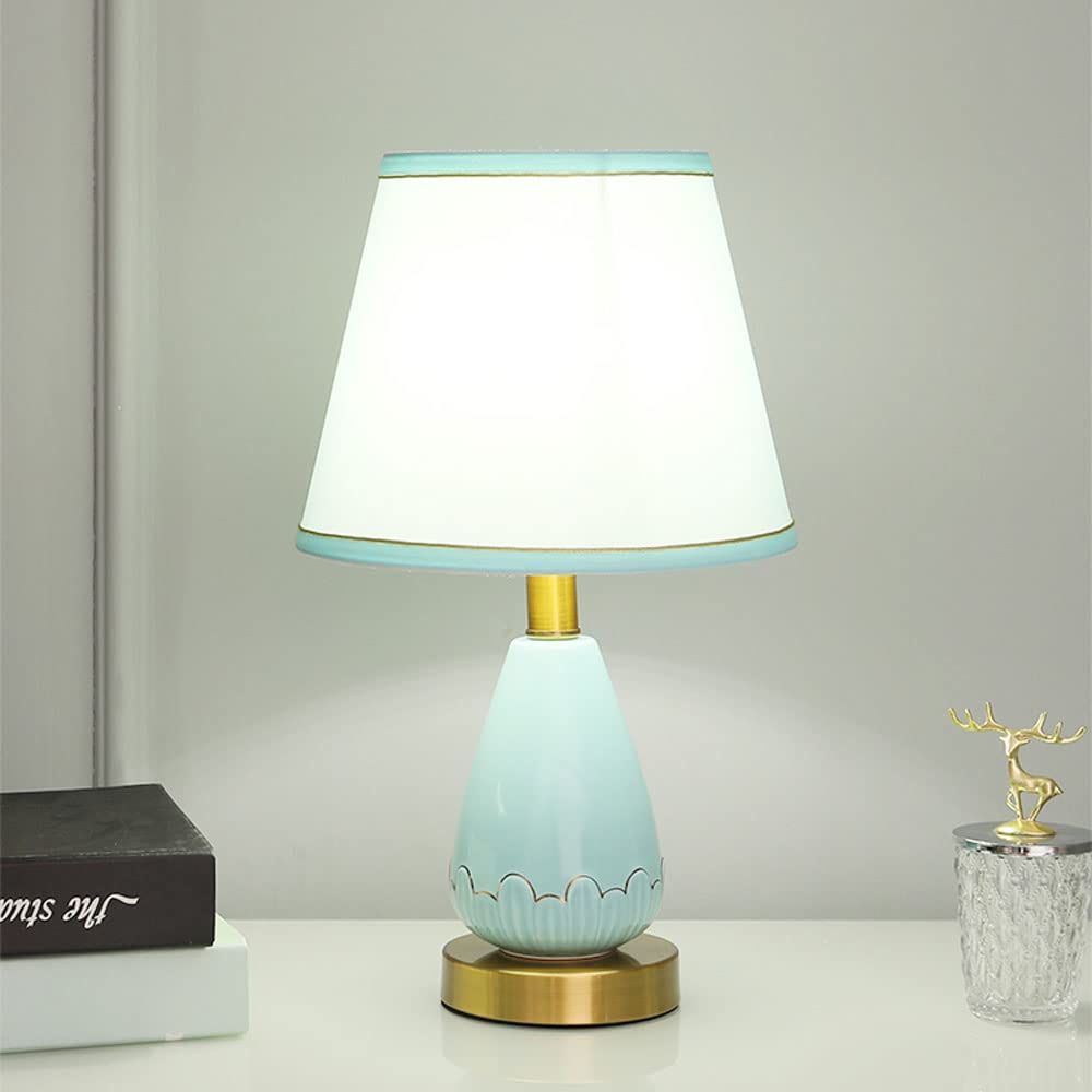 asdchZen Ceramic/Metal Table Lamp French Country Classic Bedside Desk Nightstand Lamp With Fabric Lampshade For Bedroom Living Room Office College Bookcase-B,C