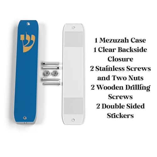 TYLDUM Mezuzah for Door Mezuzah Case Clear, Handmade Jewish Door Mezuzah Without Scroll Kosher, Judaica Gifts, Yisrael Gifts, Made in Canada by Jewish Artisan (Sky Blue with Gold)