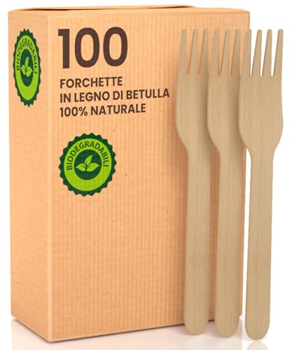Forchette Biodegradabili Virsus - In Fibra Di Zucchero, Compostabili, 100 Pezzi, 16 Cm