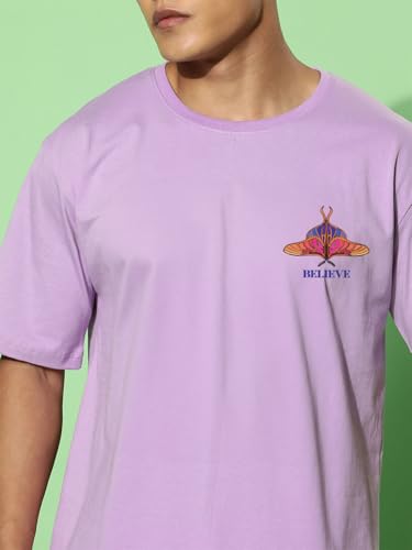 Image of Veirdo Pure Cotton Oversized Baggy Fit Drop Shoulder Stylish and Graphic Printed Round Neck Half Sleeves T-Shirt for Men (Available Color Options: Black, Green, Royal Blue, Lilac & Sky Blue)