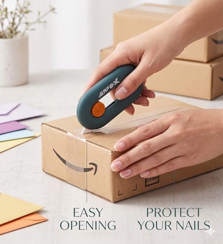 Image of Ceramic Box Cutter, Box Cutter Retractable, Package Opener Box Opener, Safety, Magnetic, Mini, Cute, Pink, Small for Daily Online Shopping /Kitchen /Office /Beauty Gift Unpacking