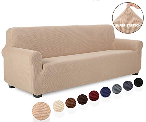 TIANSHU Funda de sofá 4 plazas Tejido Jacquard de poliéster y Elastano Fundas de sofá Suaves duraderas（4 plazas，Arena ）