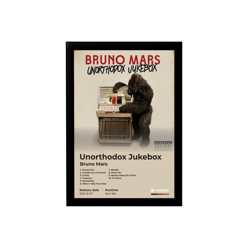 Image of BLINKART Bruno mars - Unorthodox Jukebox Wall Photo Frames | Wall Art for Bedroom, Living Room, Studio or Office | Album Cover Print with Spotify Song Link QR Code | Gift for Fans - 8x12 In