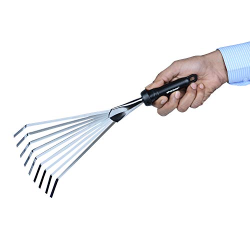 Sharpex Heavy Duty Steel Gardening Hand Rake Soil Tiller | Tooth Rake Garden Tool with Ergonomic Handle | Great for Lawn Leaf Clean up, Cultivating, Loosening Soil & Spreading Mulch (Silver) Sharpex Heavy Duty Steel Gardening Hand Rake Soil Tiller | Tooth Rake Garden Tool with Ergonomic Handle | Great for Lawn Leaf Clean up, Cultivating, Loosening Soil & Spreading Mulch (Silver)